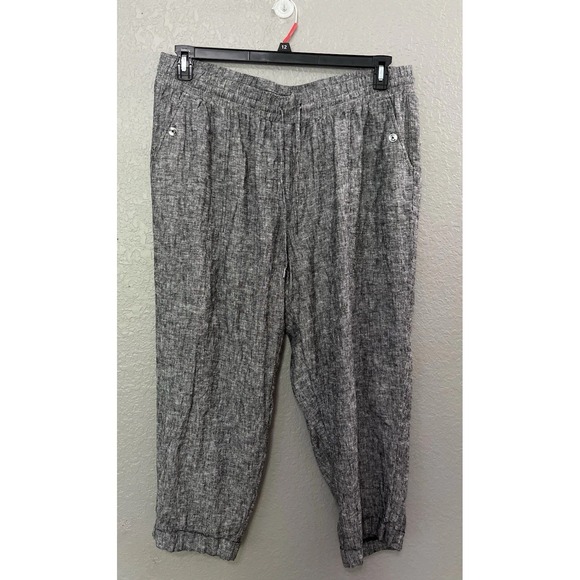 Jones‎ New York Signature Pants Beach 2X Cropped Linen Blend Chambray Gray Cool - Picture 1 of 10